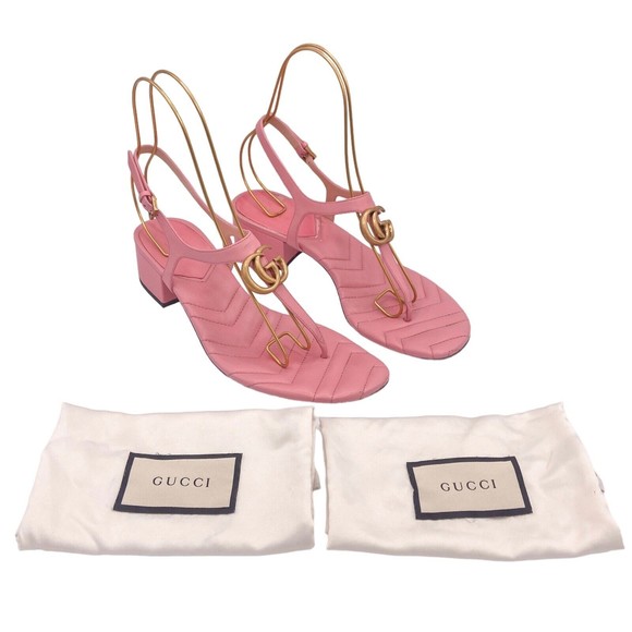 Gucci GG Marmont Quilted Leather Wild Rose Pink Thong Heel Sandals Size 40 US 10 - Picture 1 of 10